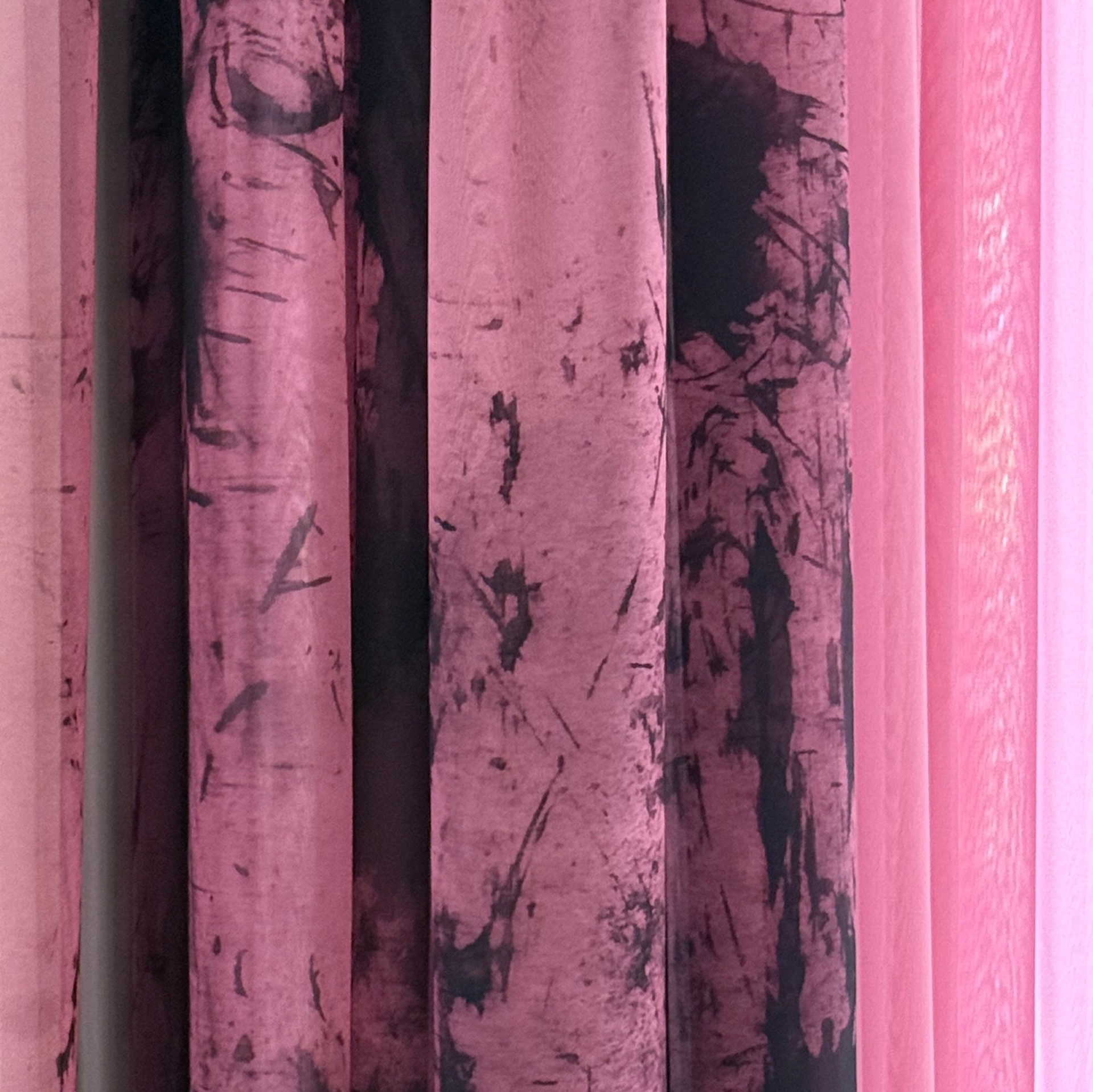 Joanna Hawrot, Visible Futures: detail of a pink textile marked in black
